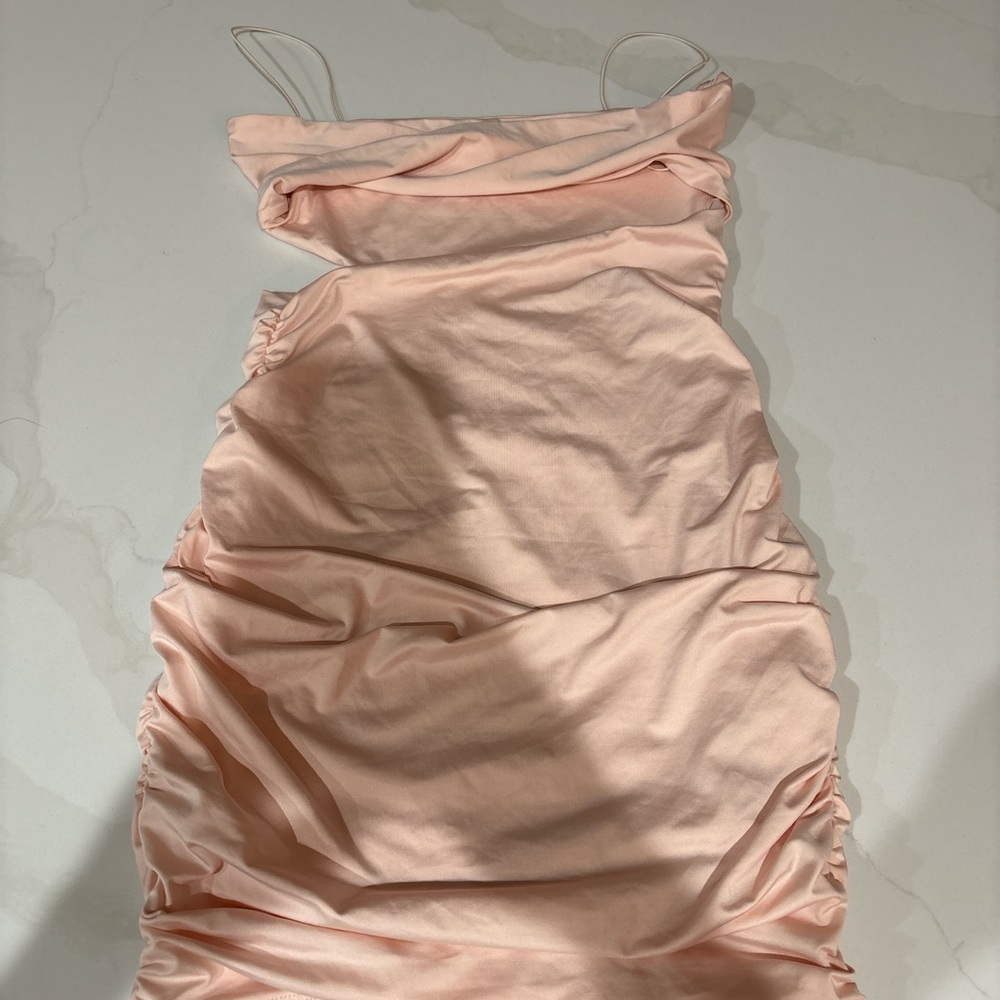 Oh Polly Strapless Ruched Slip Dress in Blush Pink